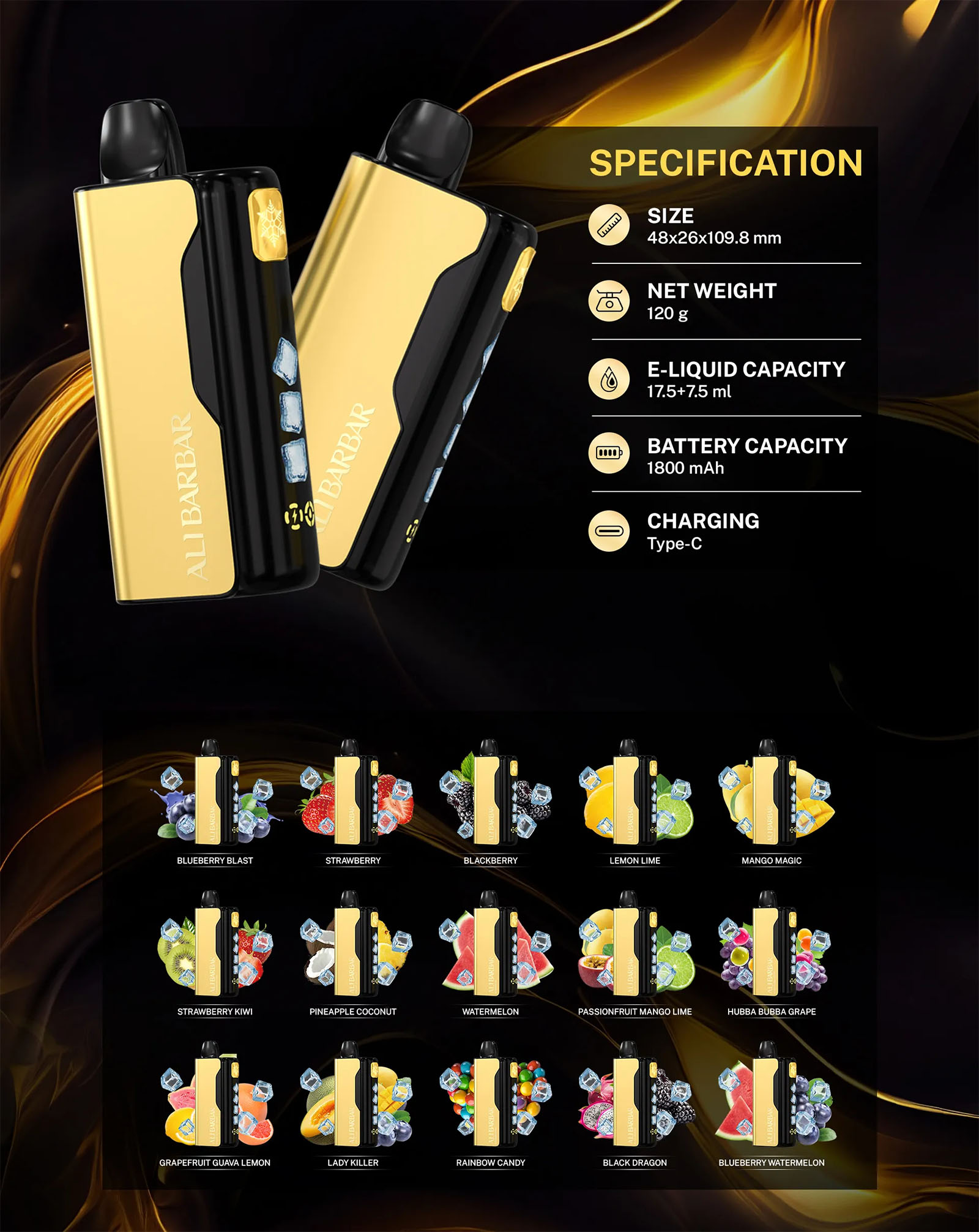 Alibarbar Ice Adjust 12000 Puffs Vape - Black Dragon